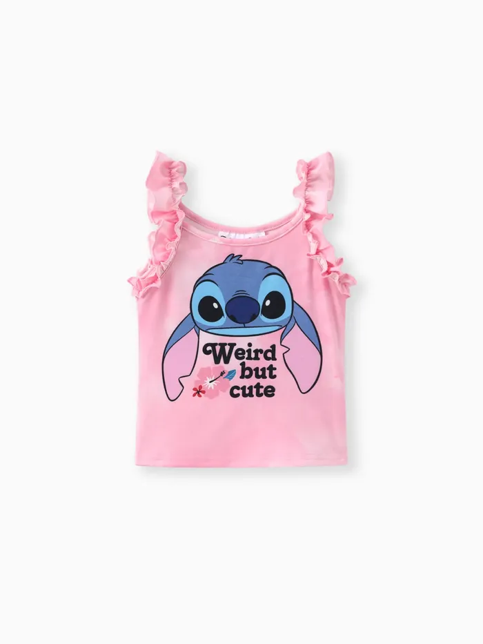 Disney Stitch Toddler/Kid Girls 1pc Naia™ Tie-dyed Personagem Print Ruffled Tank Top
