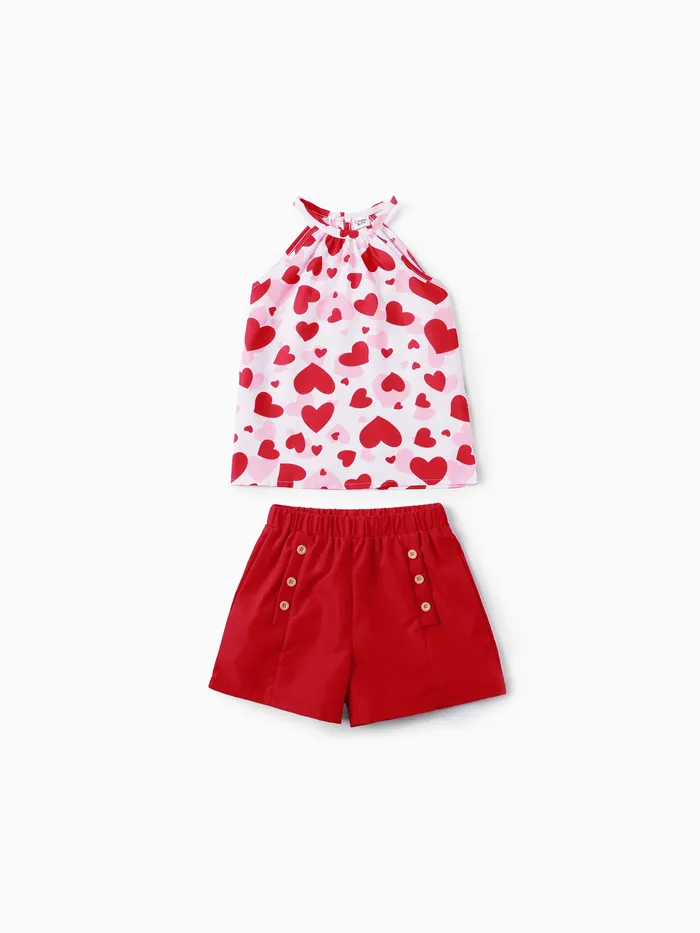 2pcs Kids Girl Valentine's Heart-shaped Open Sleeve Set