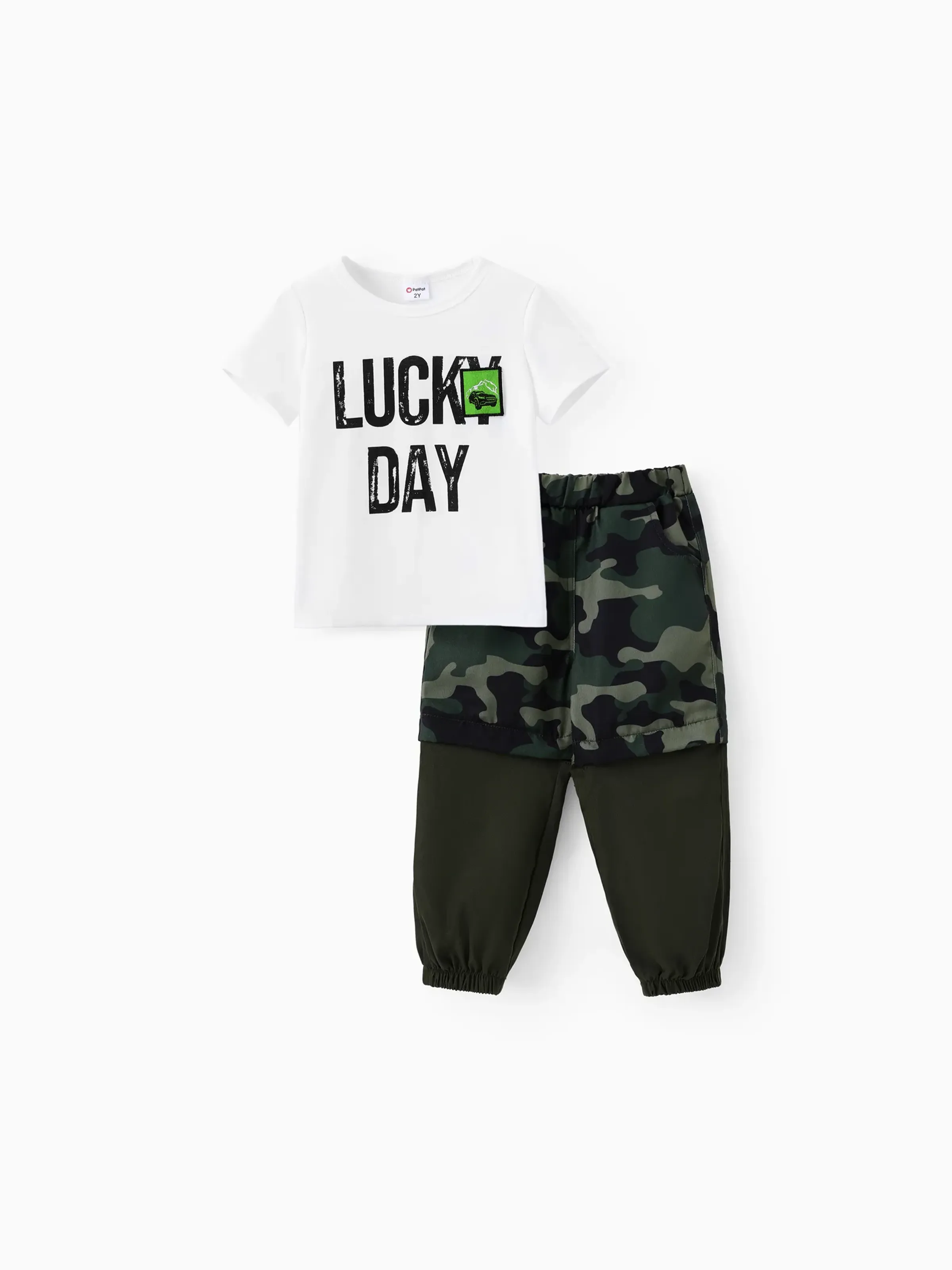 Tout-petit / Enfant fille 2pcs Letter Print Tee et Camouflage Ensemble de pantalon cargo amovible