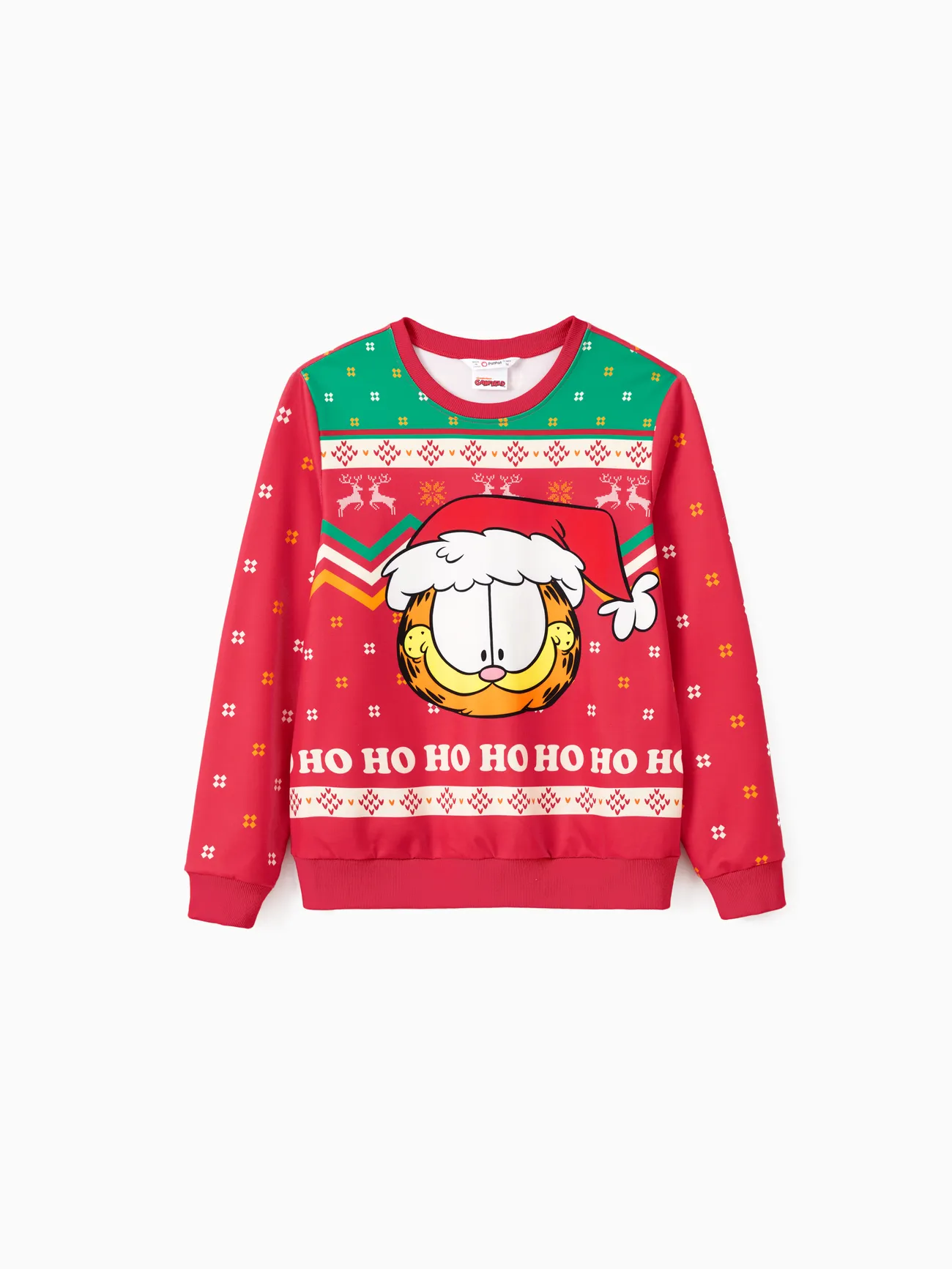 

Garfield Family matching Christmas Character With Santa Hat Print Long-sleeve Sweatshirt