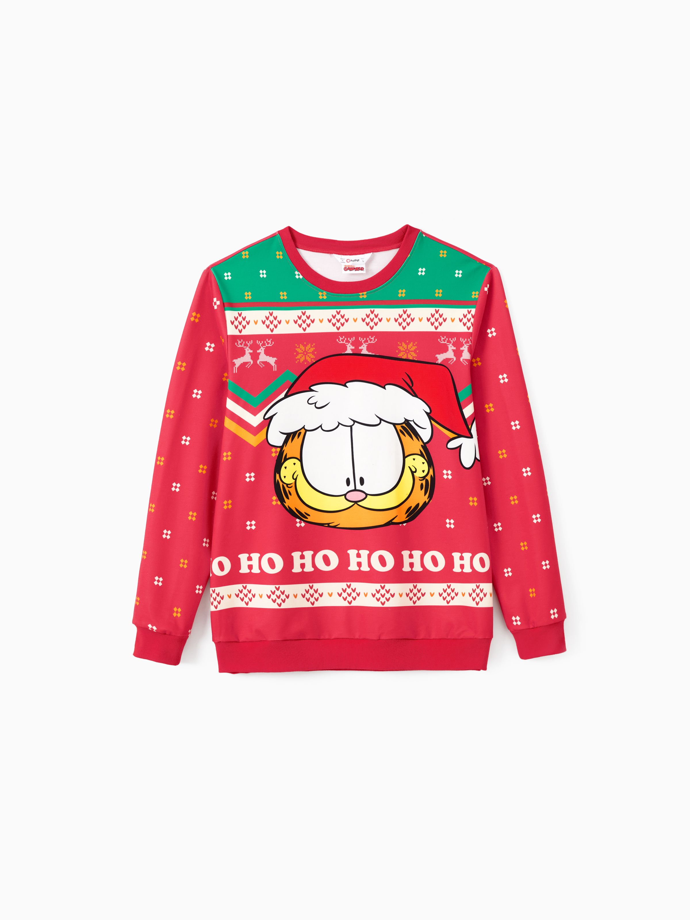 

Garfield Family matching Christmas Character With Santa Hat Print Long-sleeve Sweatshirt