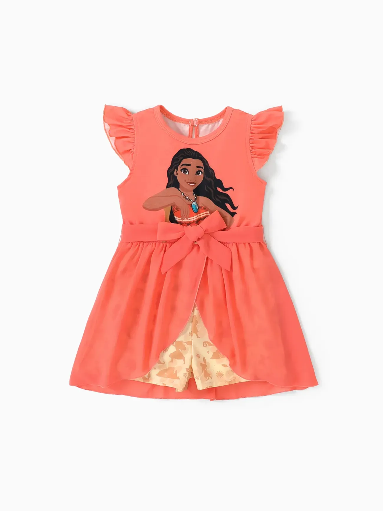 

Disney Princess Ariel/Jasmine/Rapunzel/Moana 1 pc Toddler Girl Character Print Bowknot Mesh Ruffled Romper