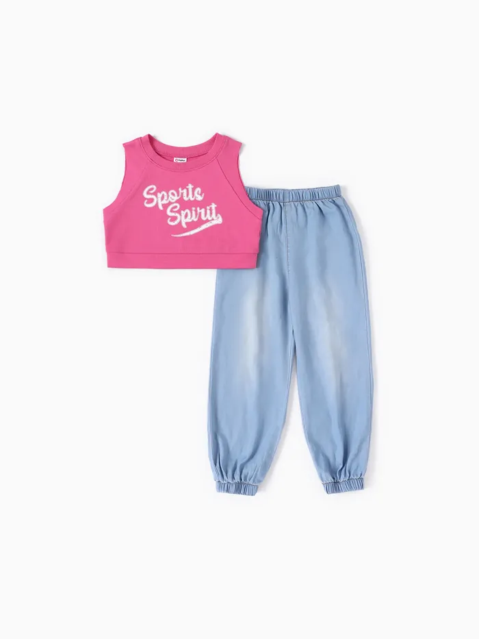 Toddler/Kid Girl 2pcs Cooling Denim Tank Top e Jeans Set