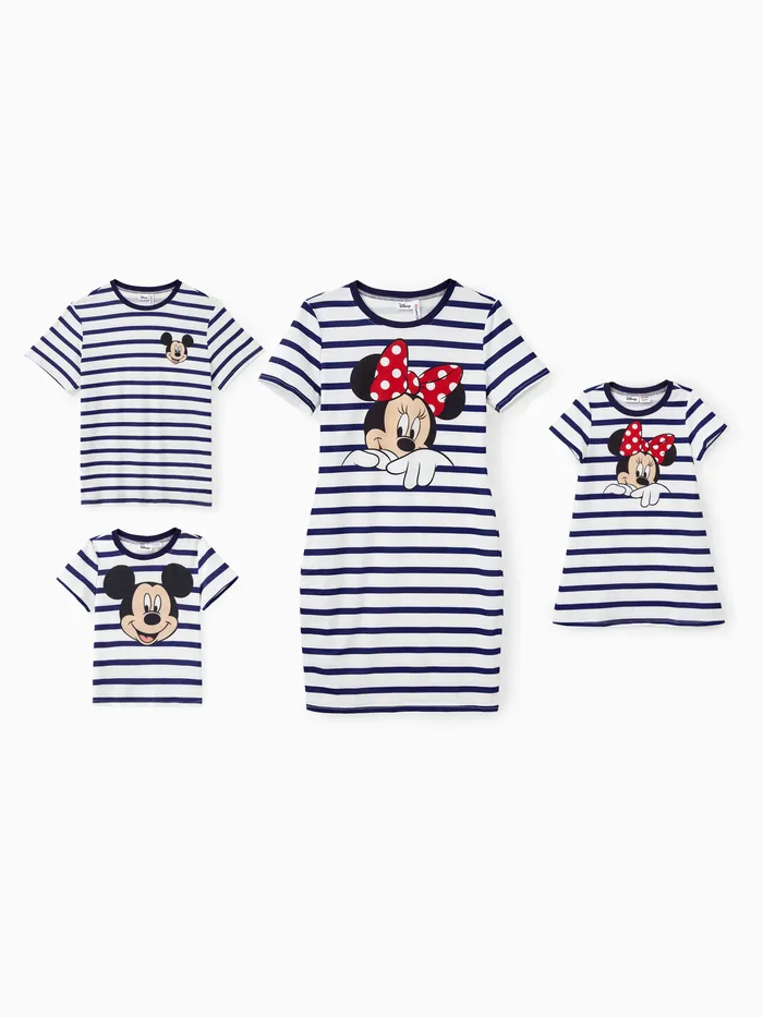 迪士尼家庭匹配條紋和角色印花短袖奈亞™連衣裙和 T 恤套裝