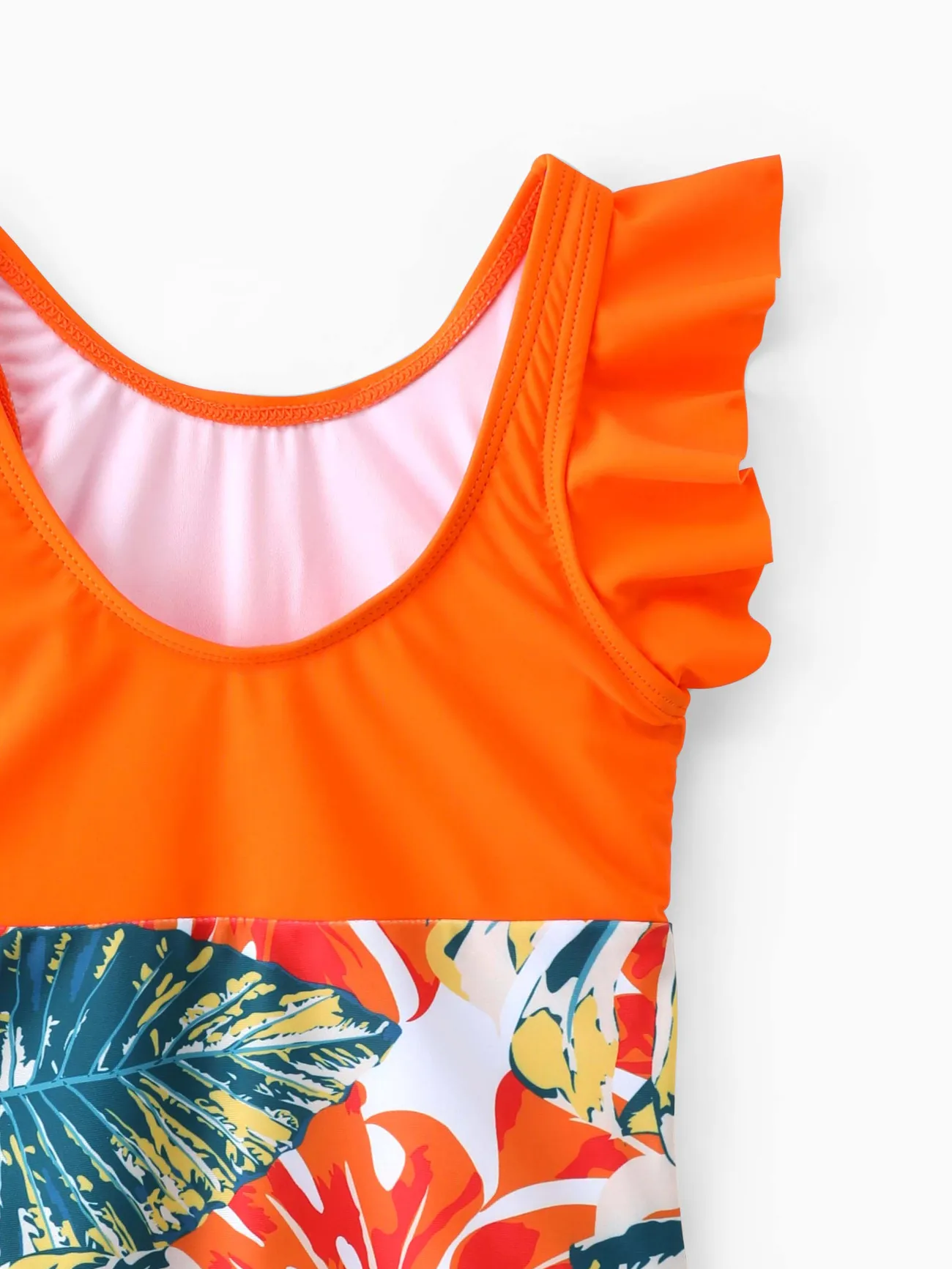 Girl - Matching Family Swimsuits One-Piece and Trunk Orange Floral Print - Orange color - image 8