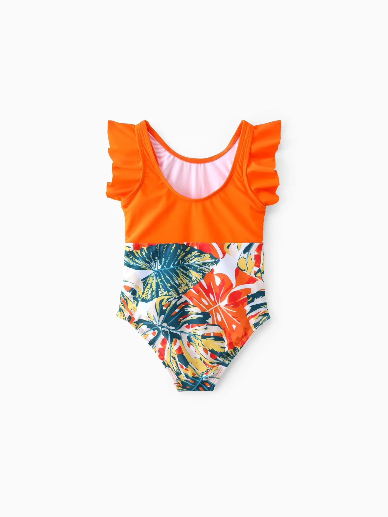 Girl - Matching Family Swimsuits One-Piece and Trunk Orange Floral Print - Orange color - image 7