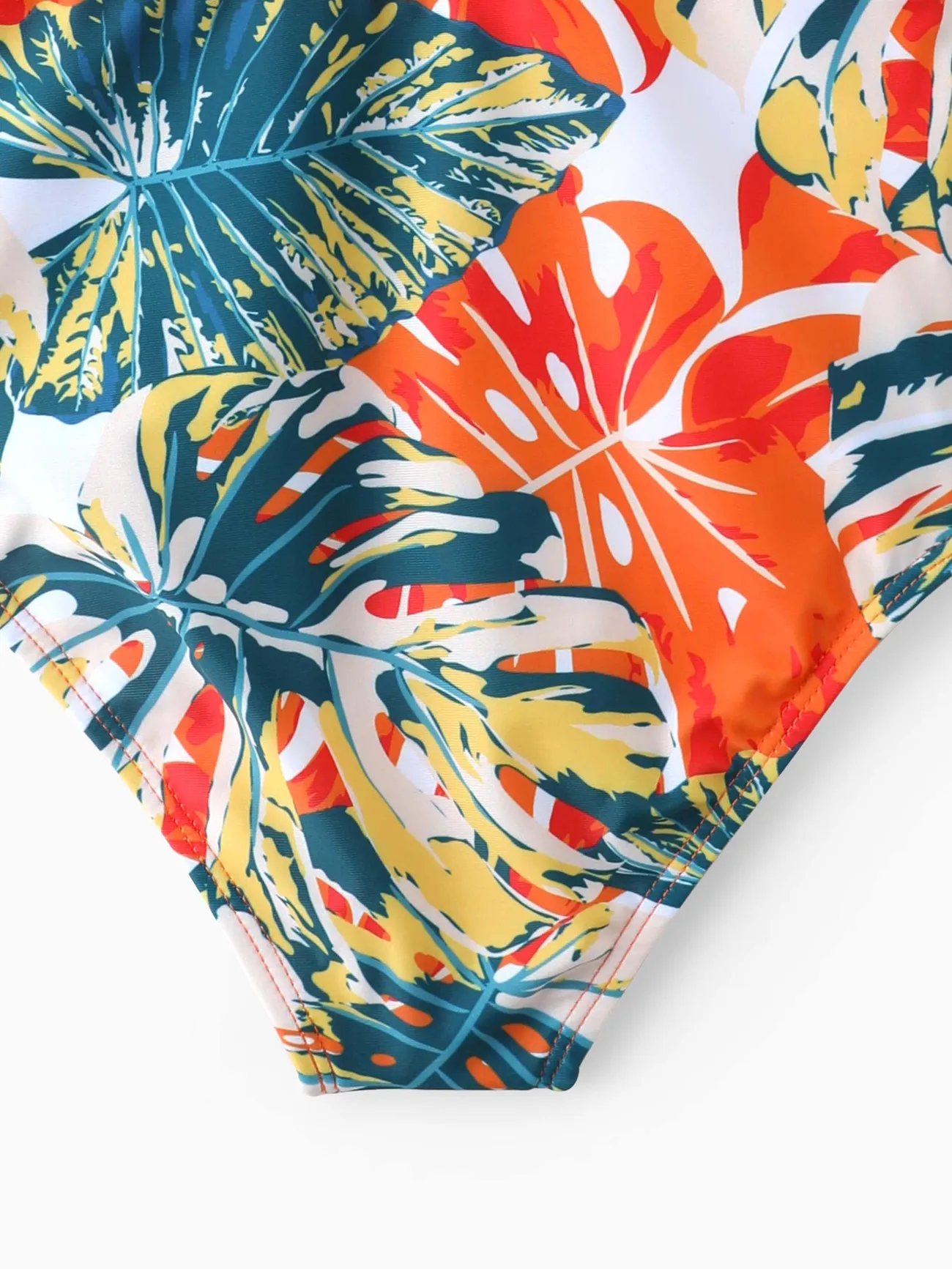 Girl - Matching Family Swimsuits One-Piece and Trunk Orange Floral Print - Orange color - image 9