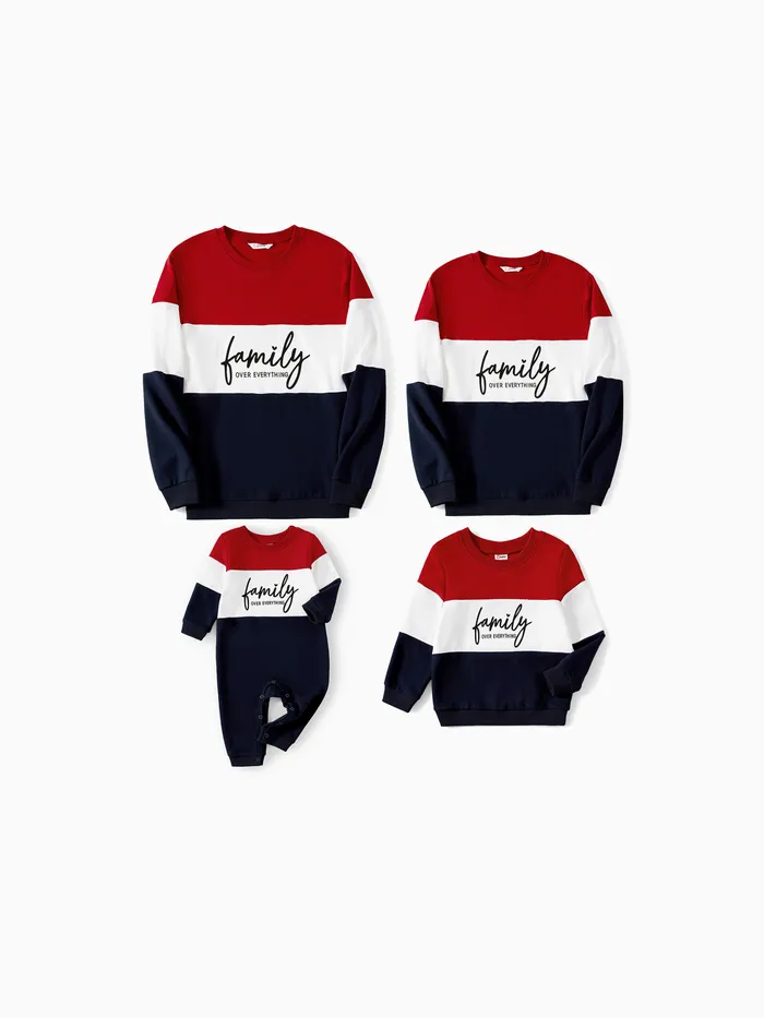 Family Matching Colorblock Letter Print Crew neck Long-sleeve Sweatshirts