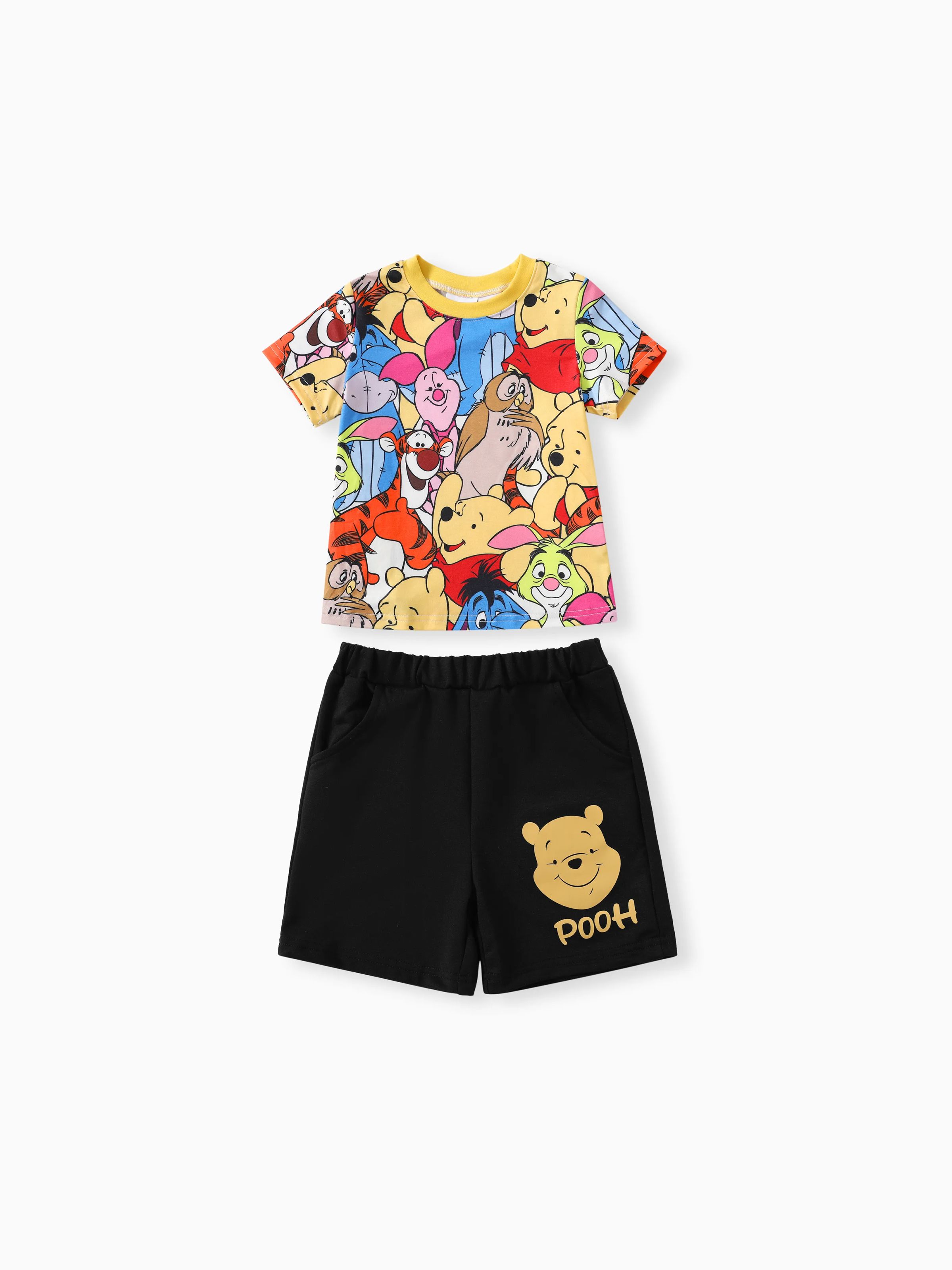 迪士尼小熊維尼蹣跚學步男孩 2 件 Naia™ 角色通體印花 T 恤，帶鬆緊腰短褲套裝