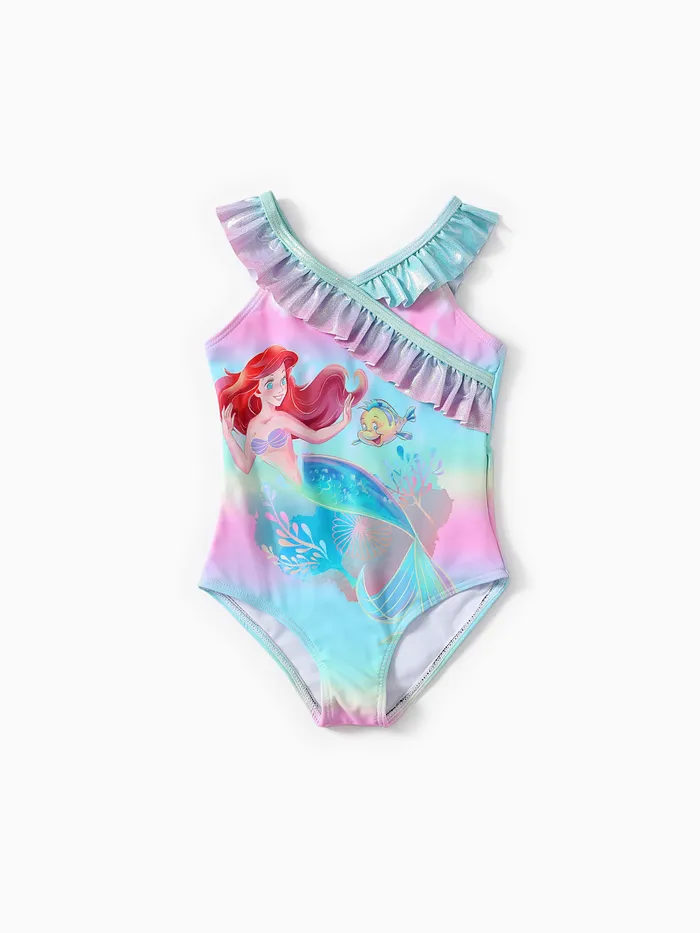 Disney Princess Toddler Girls 1pc Ariel Mermaid Gradient Print Metallic Ruffled Layers Swimsuit 