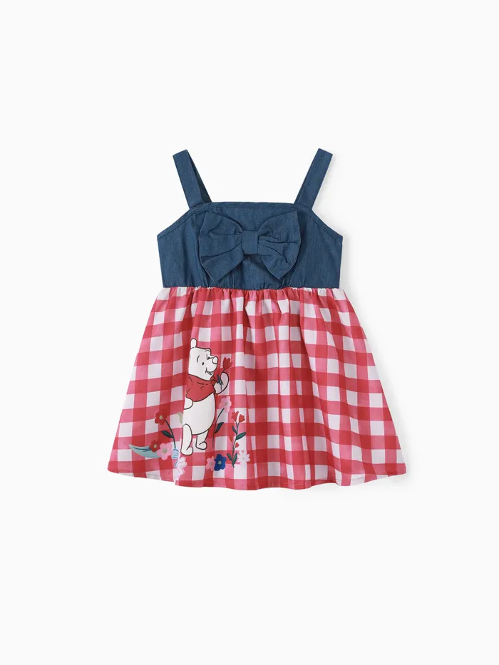 Disney Winnie the Pooh 1pc bebê / criança menina bowknot design plaid / floral vestido padrão
