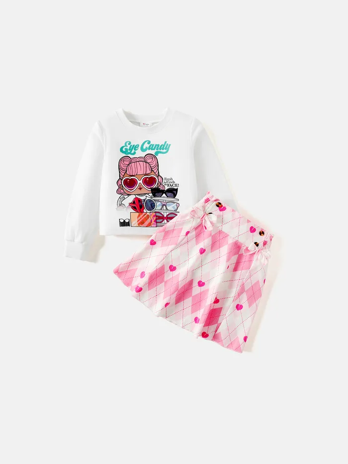 لول. مفاجئة! 2 قطعة طفل فتاة رسالة طباعة البلوز ومجموعة تنورة منقوشة / الوردي Bowdesign سموكيد
