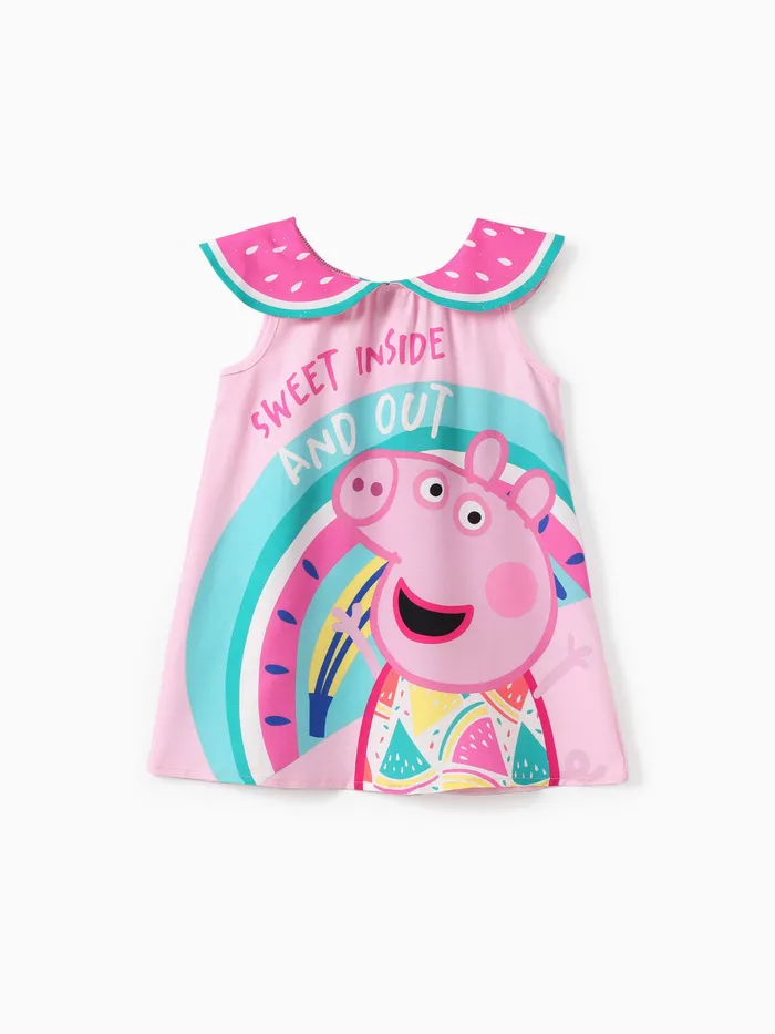 Peppa Pig Toddler Girls 1pc personnage imprimé avec belle robe sans manches à col pastèque 