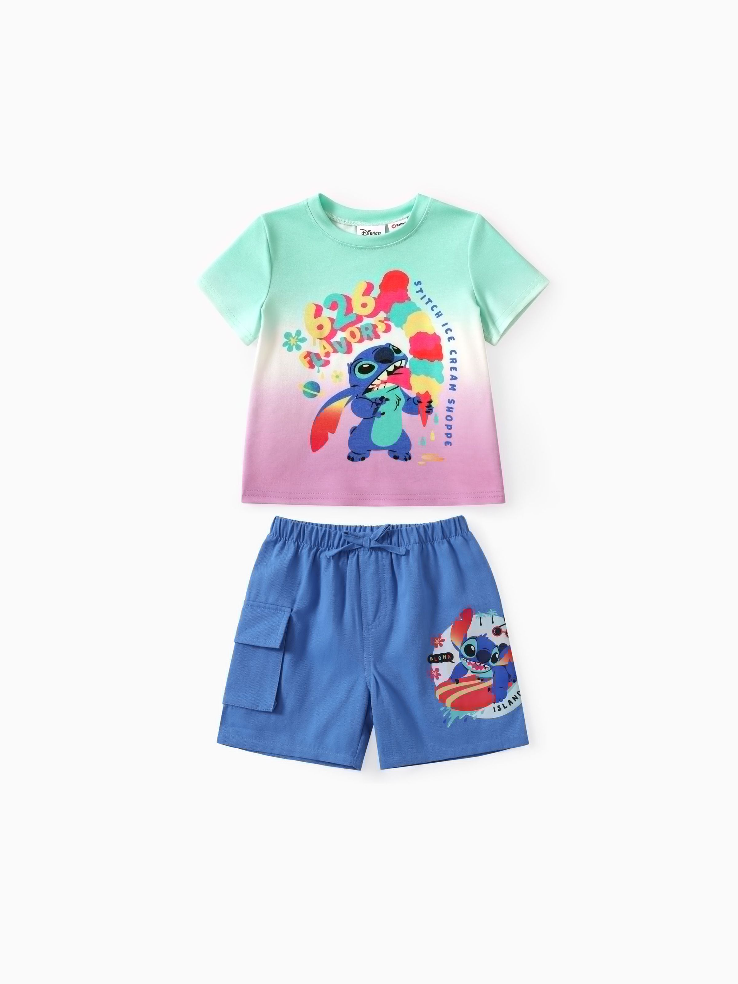 Disney Stitch Toddler Boys 2pcs Naia™ 漸變浸染料角色印花與口袋棉短褲套裝