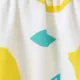 Toddler Girl Button Design Lemon Print/Plaid Flutter-sleeve Dress White