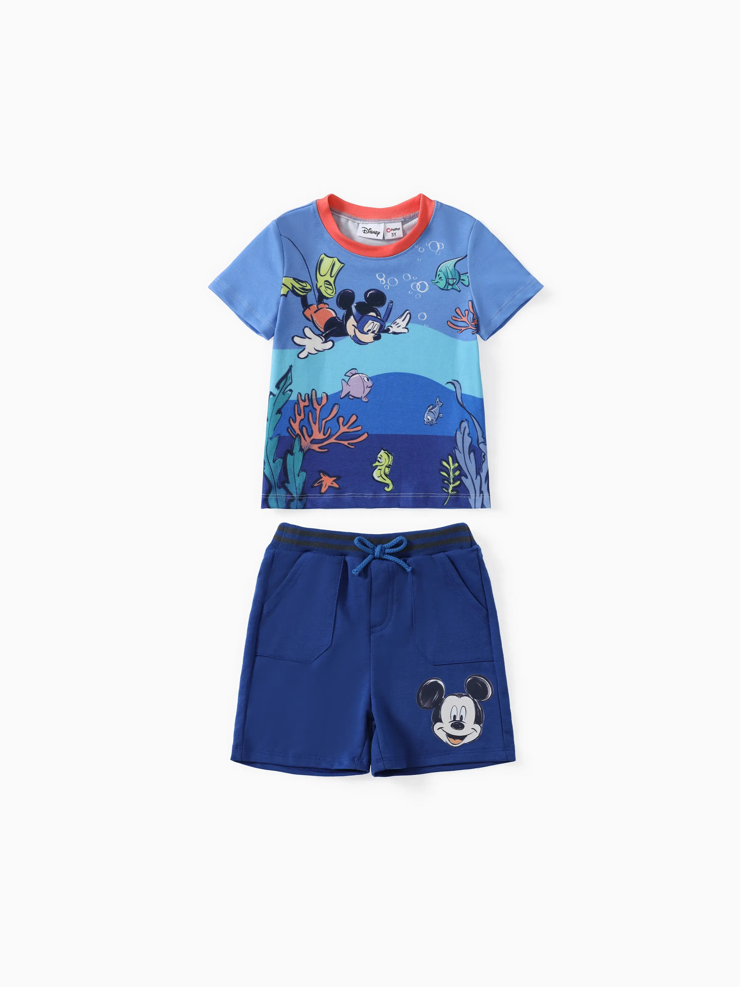 迪士尼米奇和朋友蹣跚學步的男孩 2 件 Naia™ 海洋主題 T 恤和短褲套裝