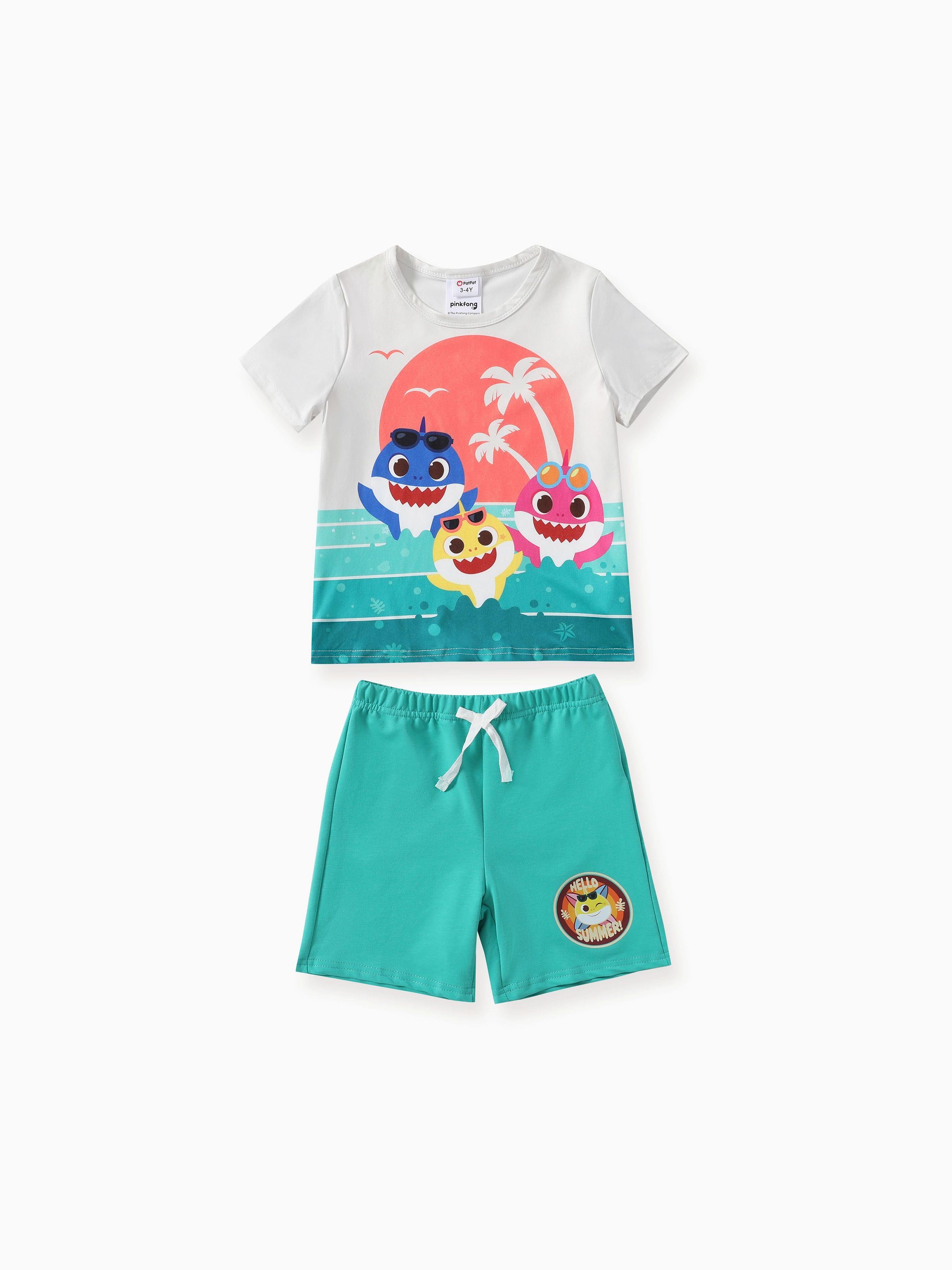 

Baby Shark Toddler Boys 2pcs Tropical Ocean Shark Print Tee with Cotton Shorts Set