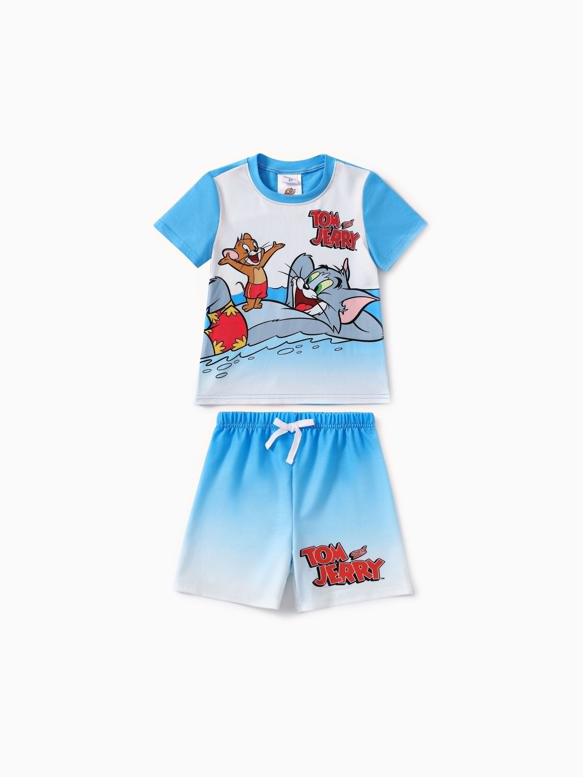 

Tom and Jerry Toddler Kids 2pcs Gradient Beach Print T-shirt with Short Set