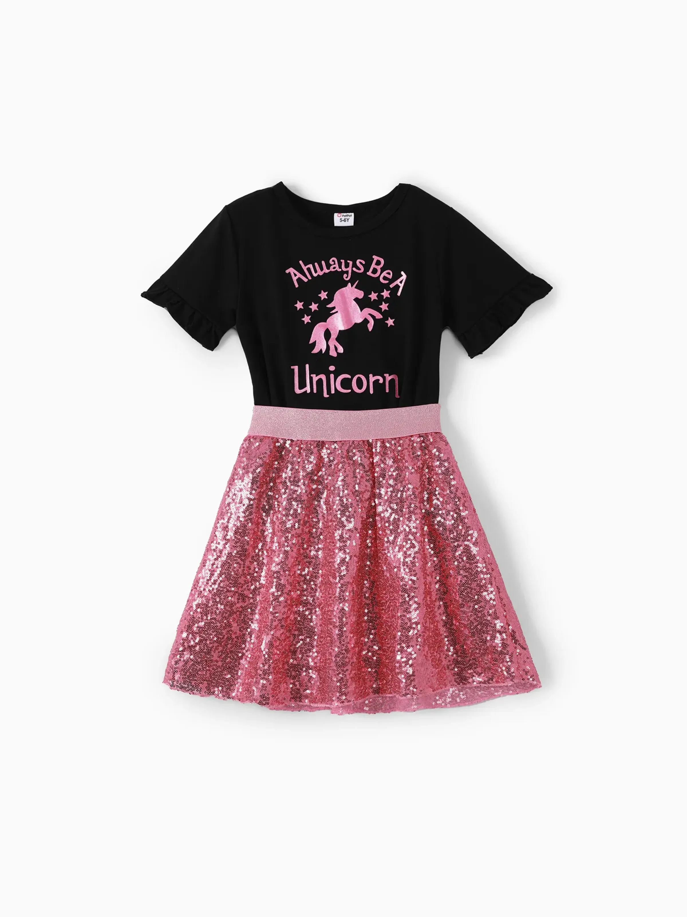 

2-piece Kid Girl Unicorn Letter Print/Sequin Rabbit Pattern Heart Print Short-sleeve Tee and Sequined Skirt Set