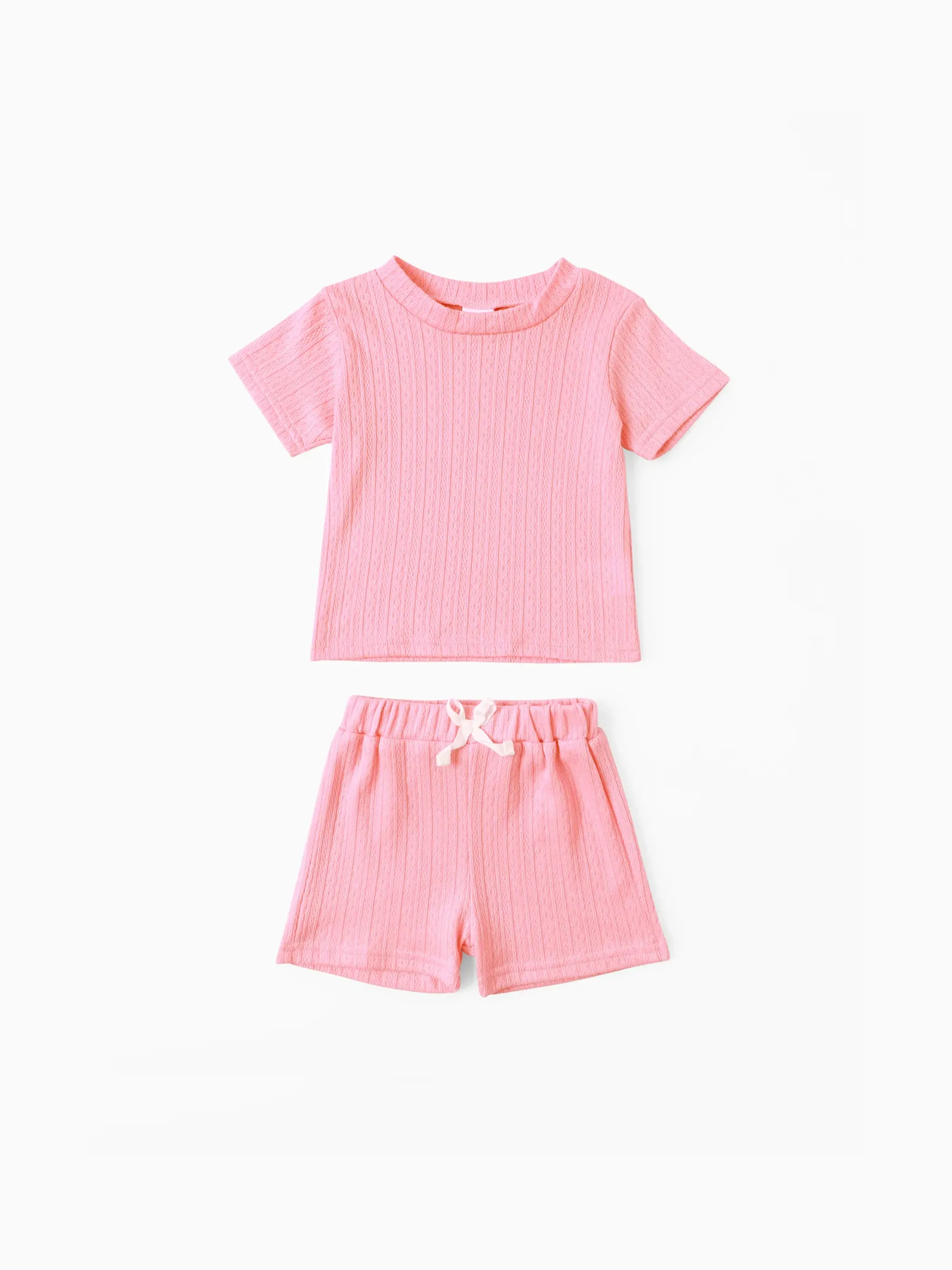 2 pièces bébé garçon/fille 95% coton à manches courtes solide t-shirt et short en tricot torsadé