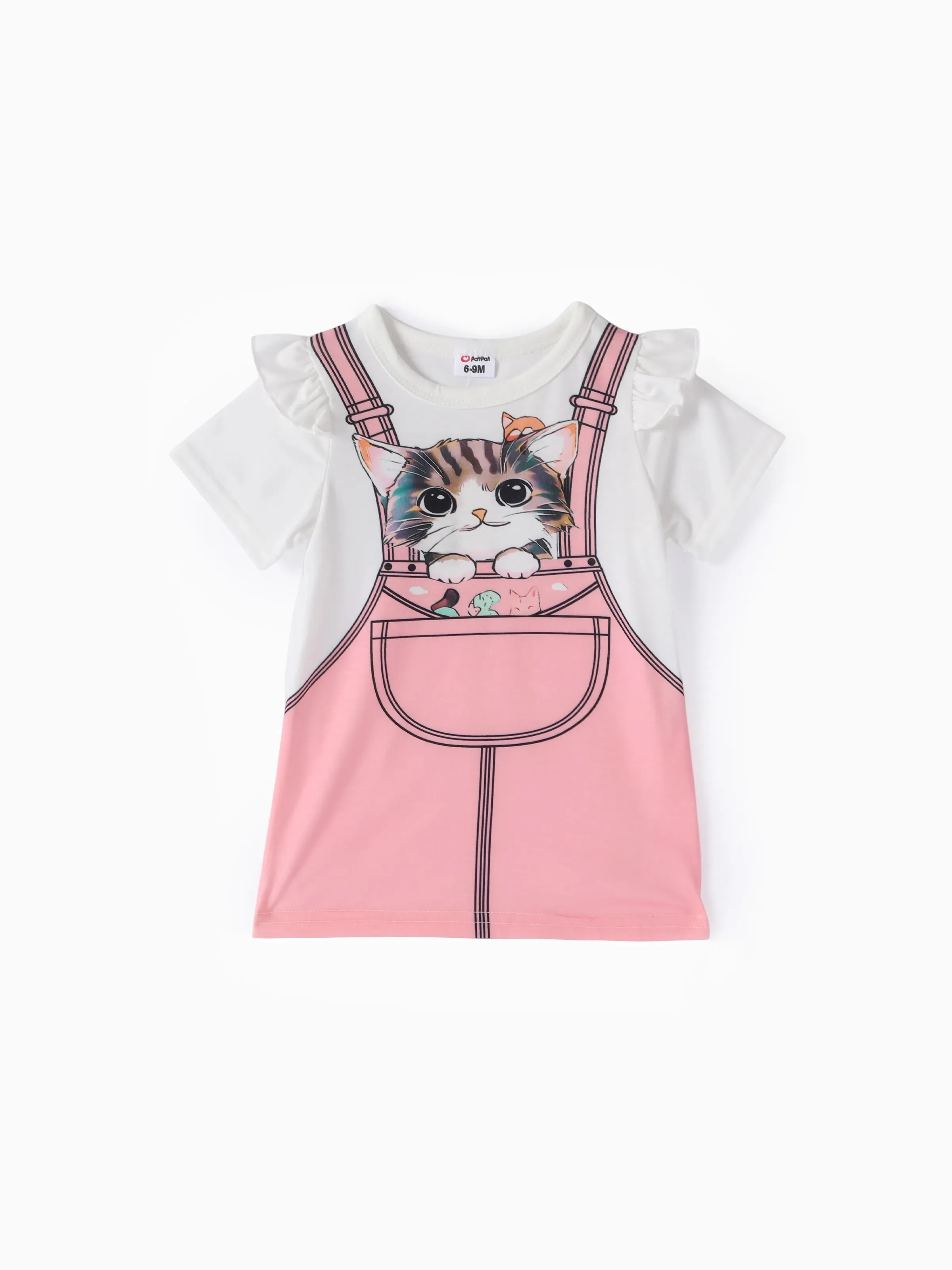 Baby Girl Childlike Animal Pattern Cat Flutter Sleeve Dress