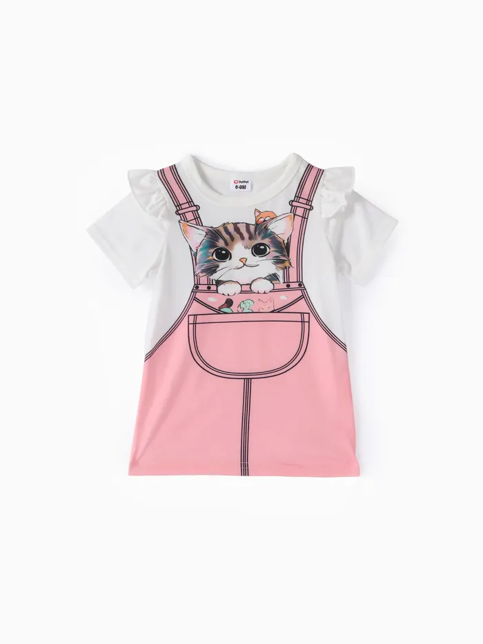 Bebê menina infantil animal padrão gato flutter vestido manga