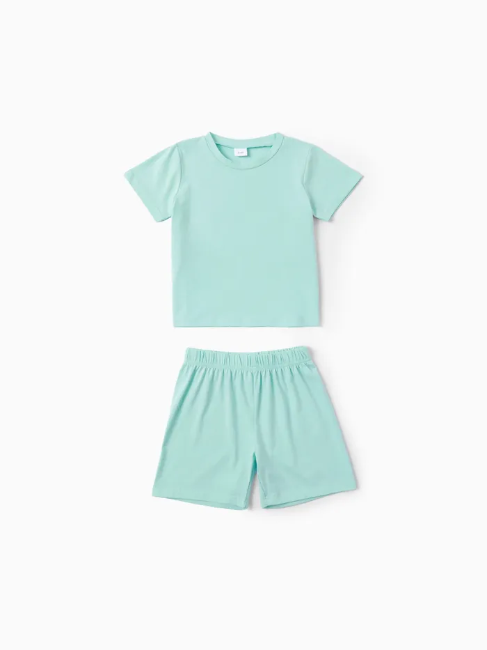 Toddler Boy/Girl 2pcs Algodão Solid Color Tee e Shorts Set