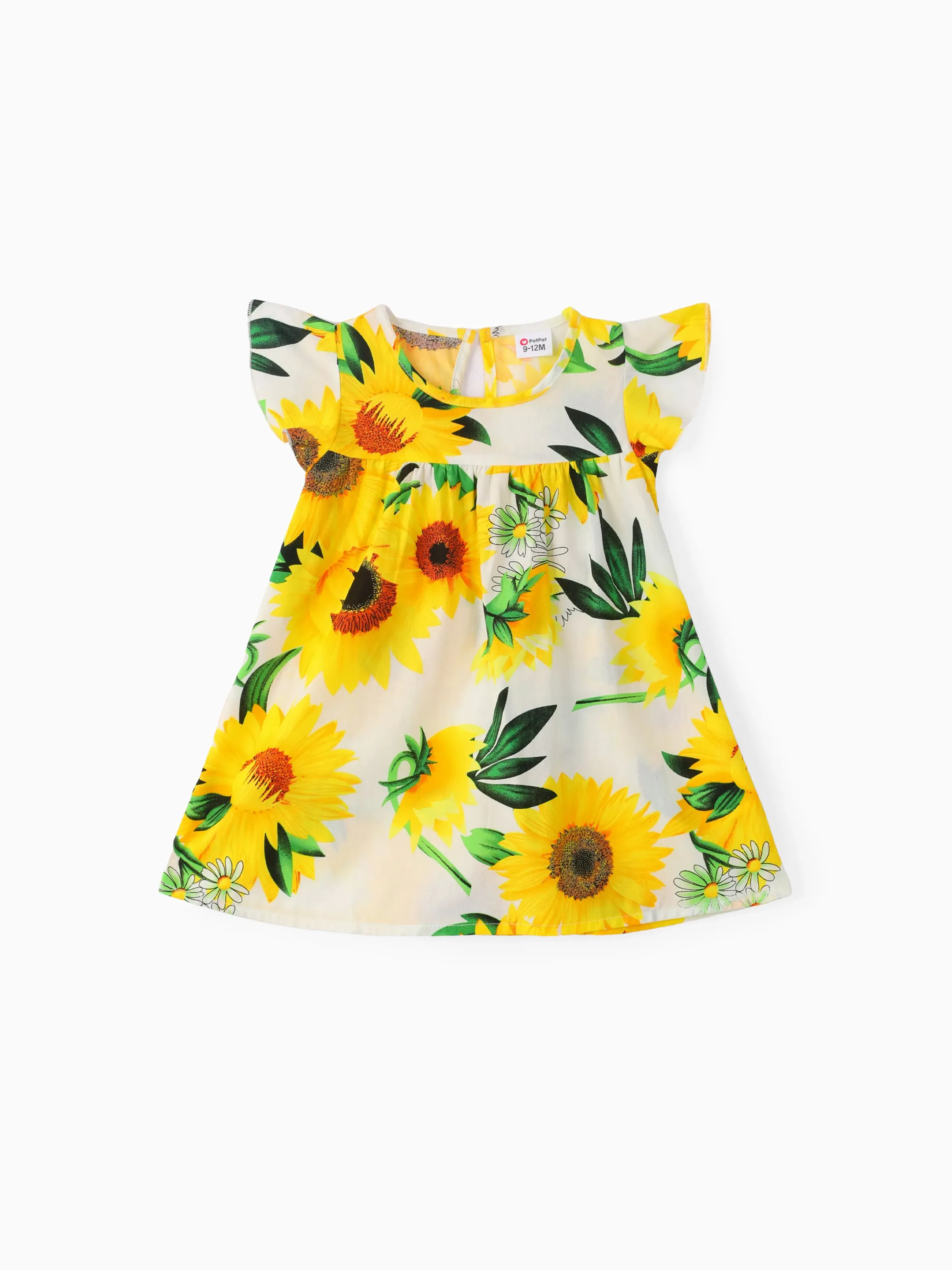 

Baby Girl 100% Cotton Cotton Sunflower Print Flutter-sleeve Dress