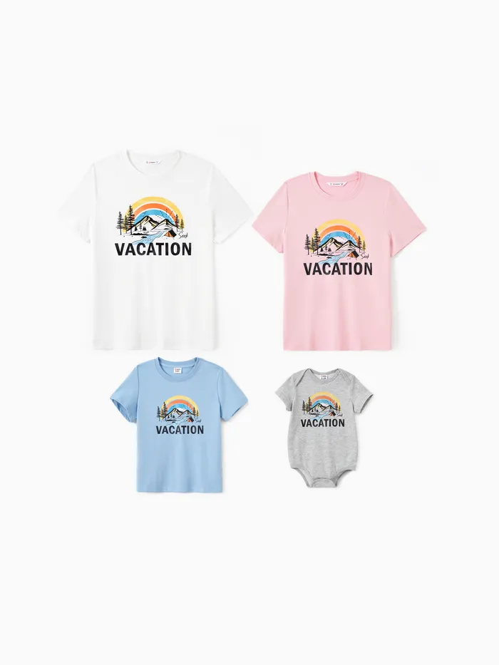  Quick-Dry Family Matching Vacation Text Rainbow Mountain Graphic Tee