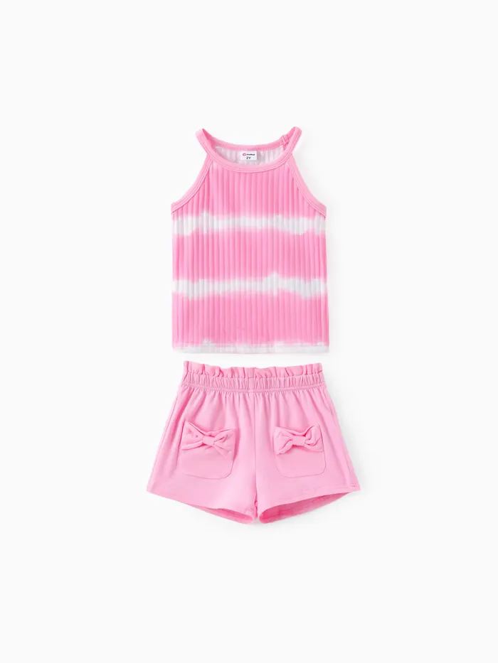 Toddler Boy/Girl 2pcs Camisole Tie-dyed e Bow Design Shorts Set