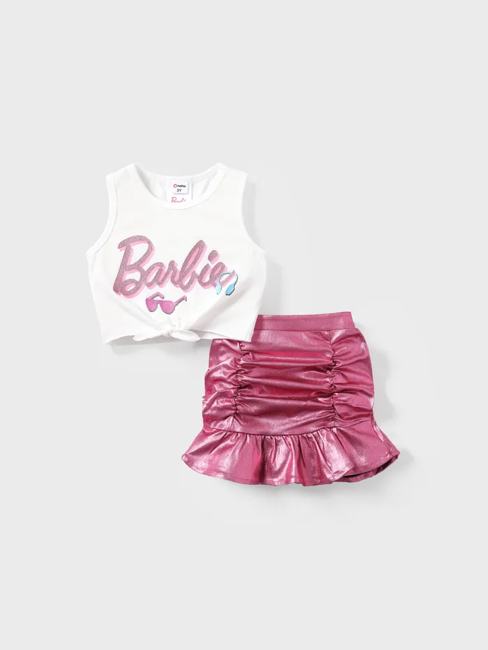 Barbie 2pcs Kleinkind / Kinder Mädchen Alphabet Twist Tanktop mit Bleistiftrock Set
