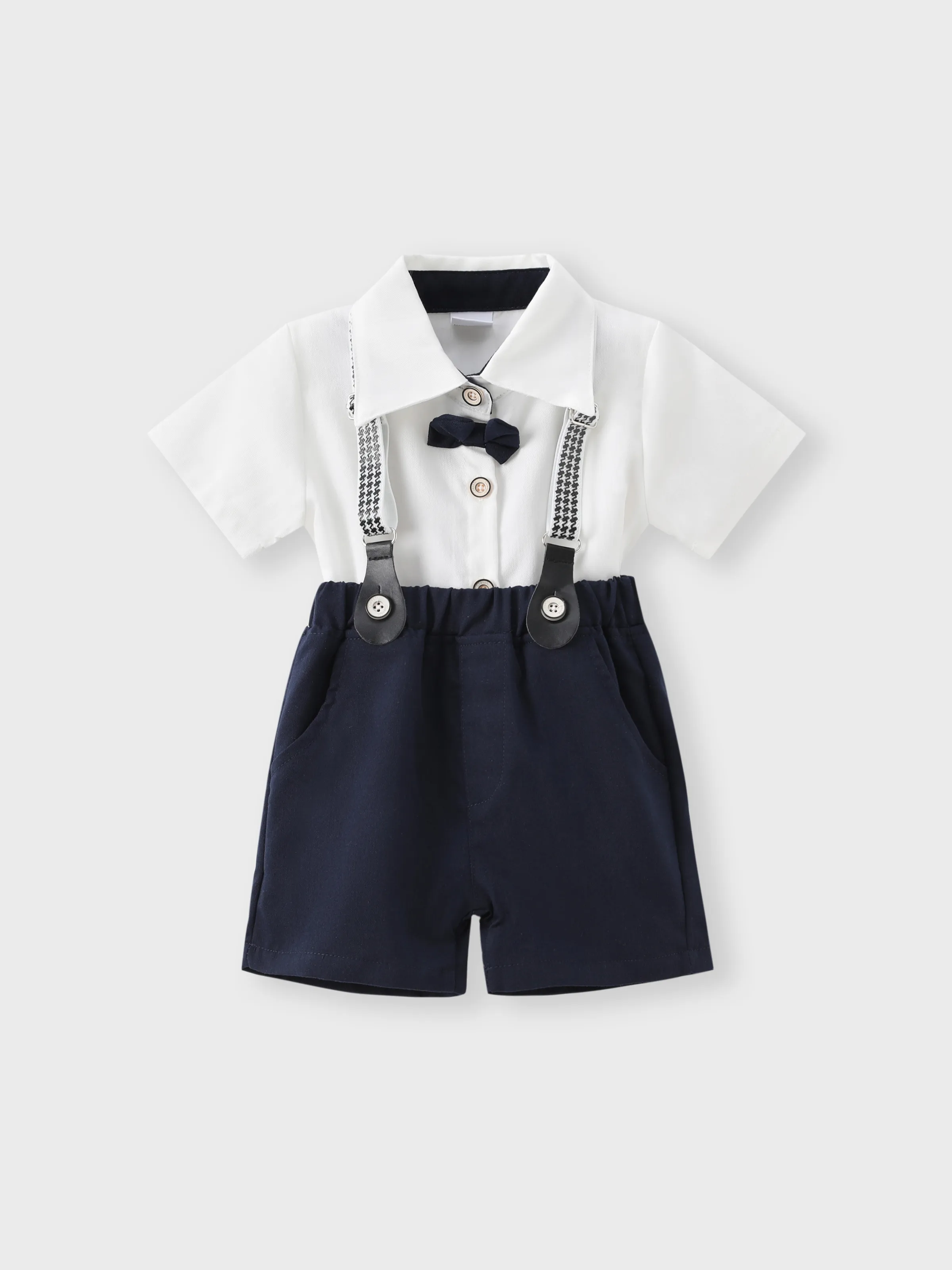 

Baby Boy Party Gentle Bow Tie Shirt and Suspender Shorts Set