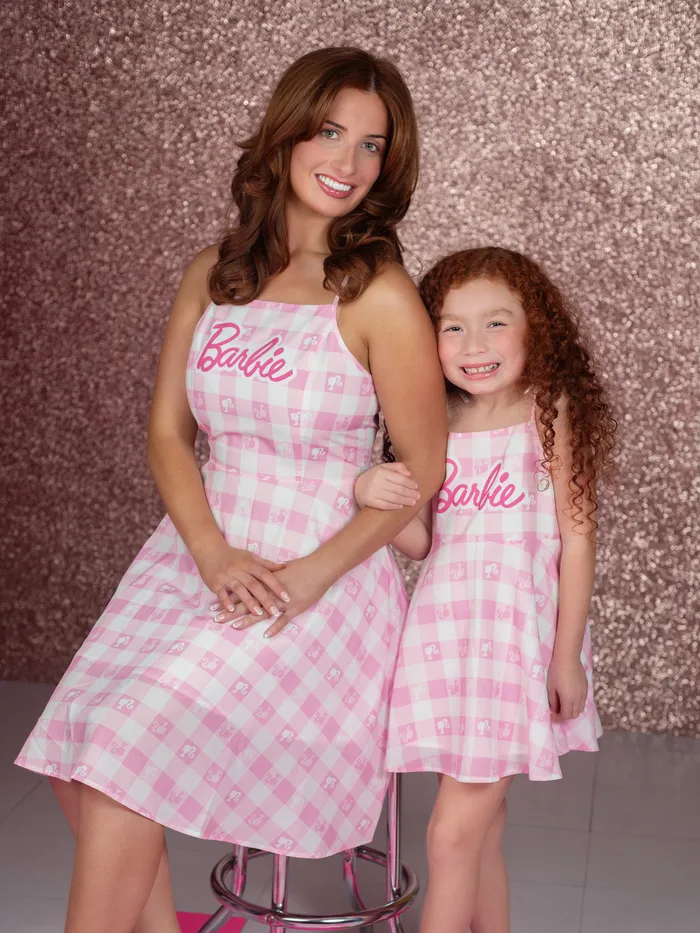 Barbie Mommy and Me Pink Plaid with Logo Print Dress
