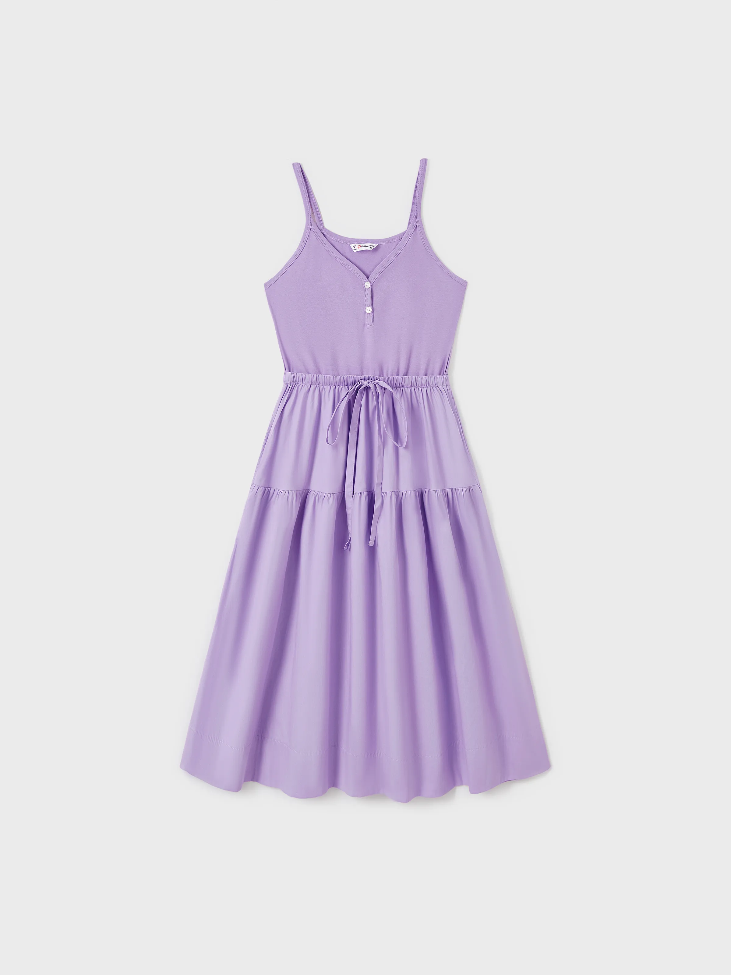 

Family Matching Sets Color Block Tee or Lavender Purple Button Elastic Waist Ruffle Hem Strap Dress (Quick-Dry)