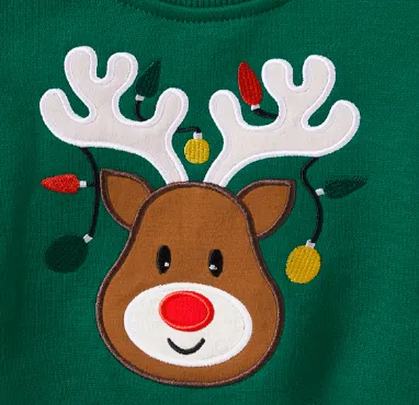 Family Christmas Sweatshirts (Green & Red) with Reindeer Print Green