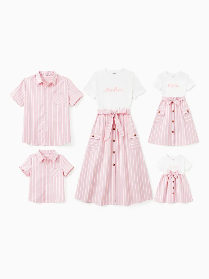 Family Matching Sets Light Pink Striped Shirt or Belted Button Co-ord Set With Pockets 
