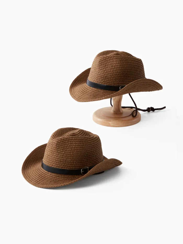 Chapeau de paille de cow-boy western de couleur unie Daddy and Me, 100% fibre de pulpe de bambou