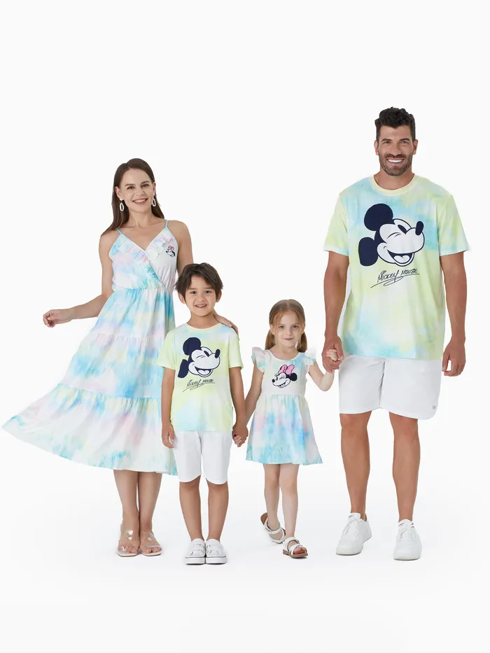 Disney Mickey e Amigos Família Combinando Menino / Menina Tie-dye Gradiente Personagem Estampa T-shirt / Vestido