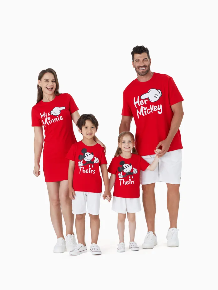Disney Mickey and Friends Family Matching Funny Gesture Cotton T-shirt/Dress/Romper for Gift 