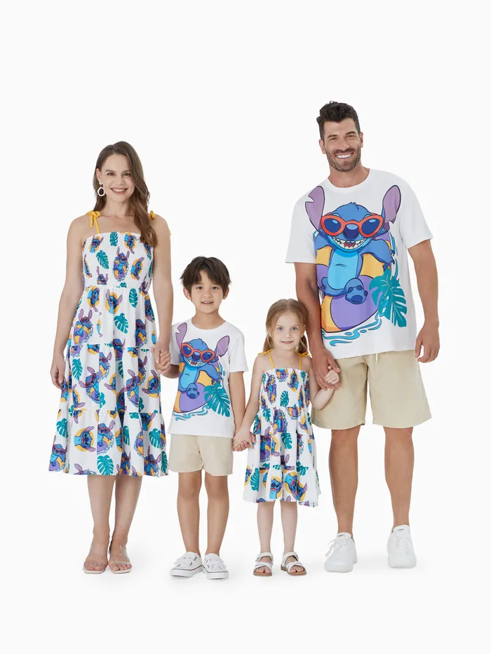 Disney Stitch Family Matching Naia™ Swimming Stitch Tropical Plant Print Sleeveless Dress/Tee/Onesie