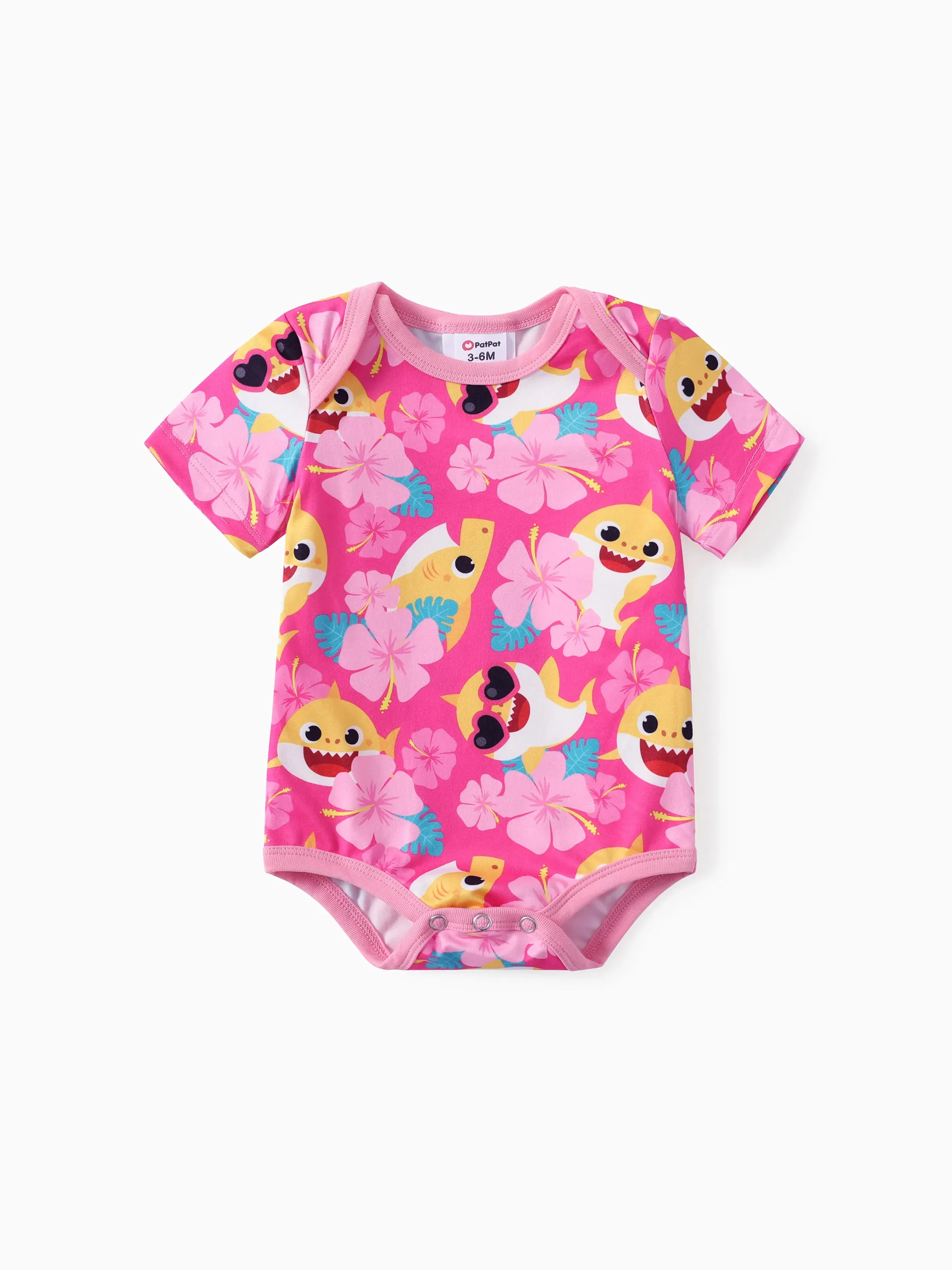 Baby Shark Bebé Niño/Niña 1pc Floral Shark Print Mameluco de Manga Corta