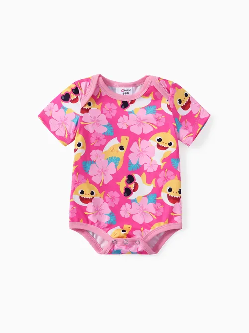 Baby Shark Baby Boys/Girls 1pc Floral Shark Print Short-sleeve Romper