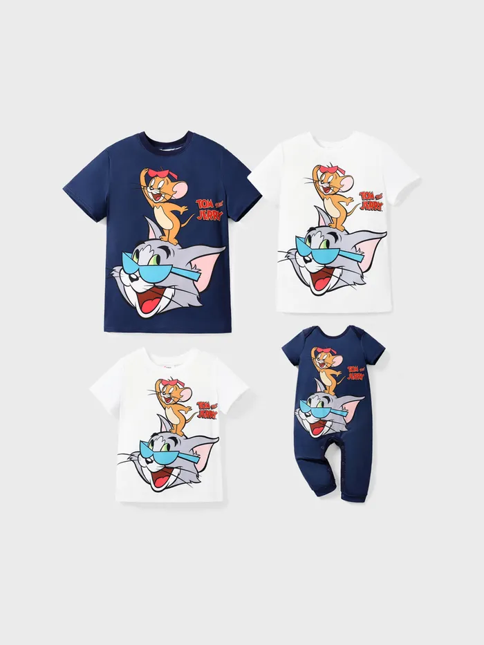 Tom and Jerry Look de família Gato Manga curta Conjuntos de roupa para a família Tops