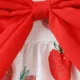 100% Cotton 2pcs Baby Girl All Over Red Strawberry Print Sleeveless Bowknot Dress with Hat Set Red