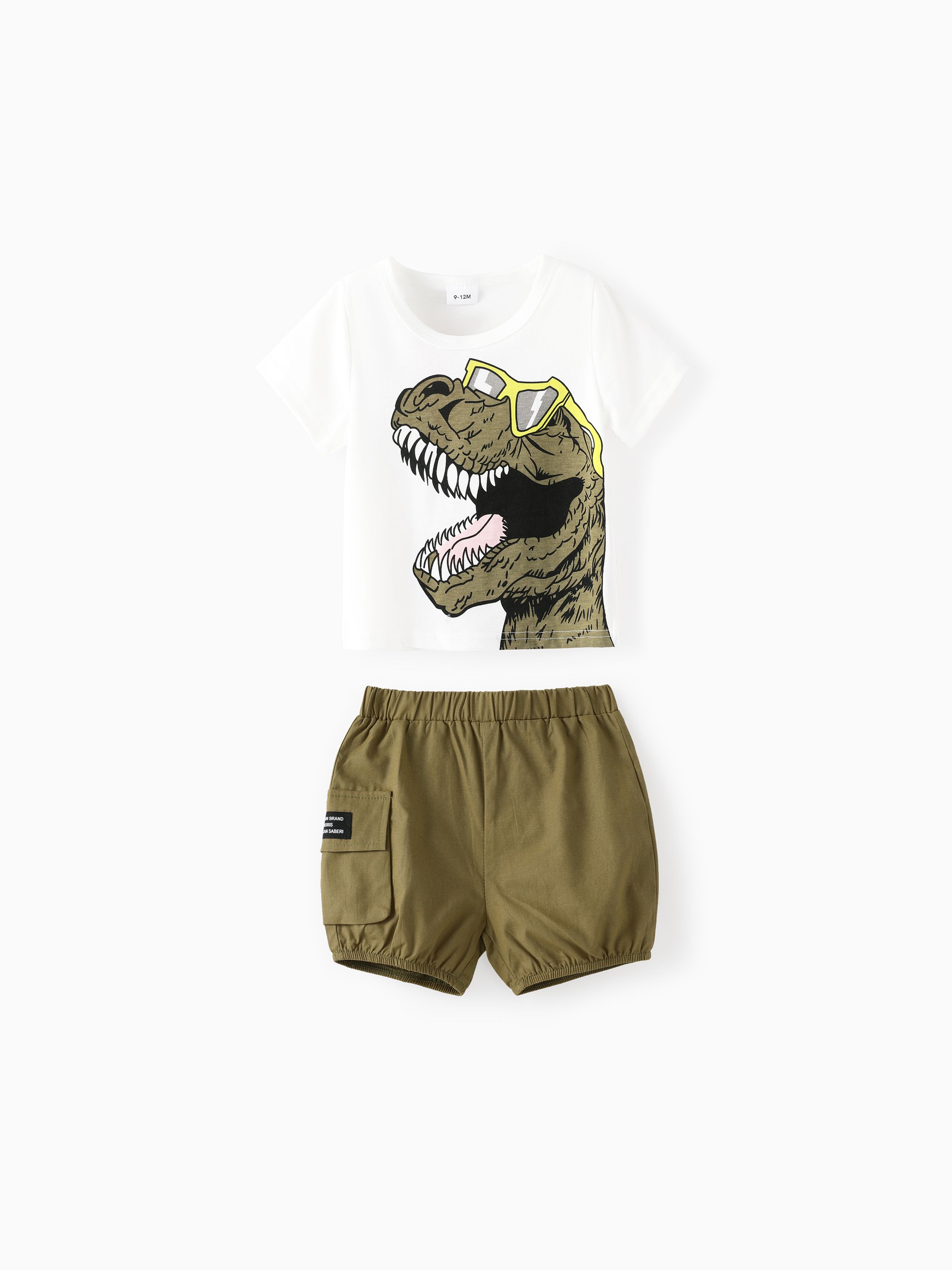 

2pcs Baby Boy Glasses Dinosaur Print Short-sleeve Tee and Cargo Shorts Set