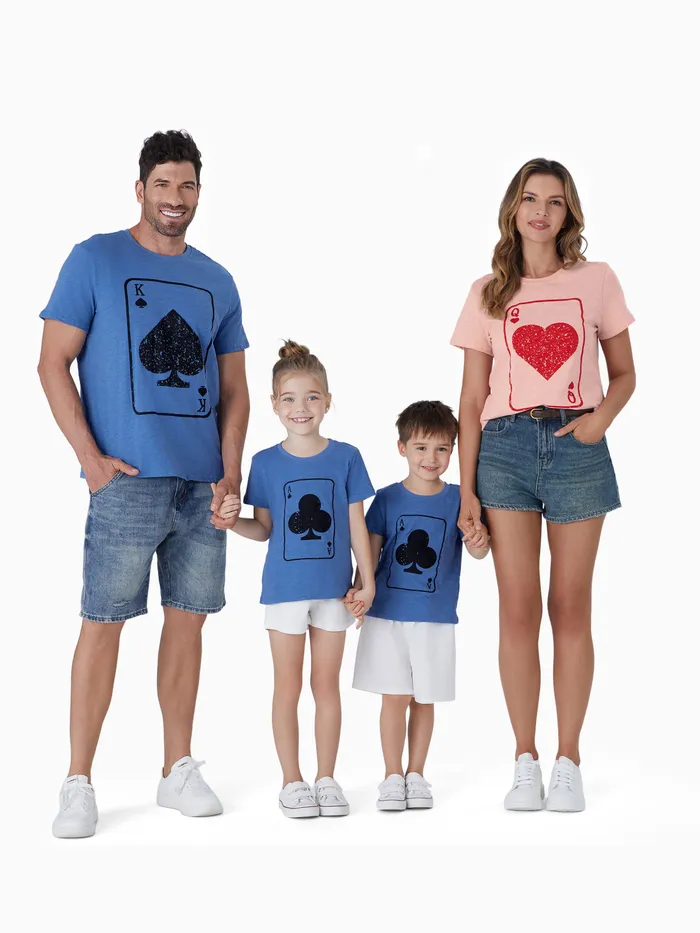 Family Matching Fun Card Deck Design Cotton Short Sleeves Graphic Tee