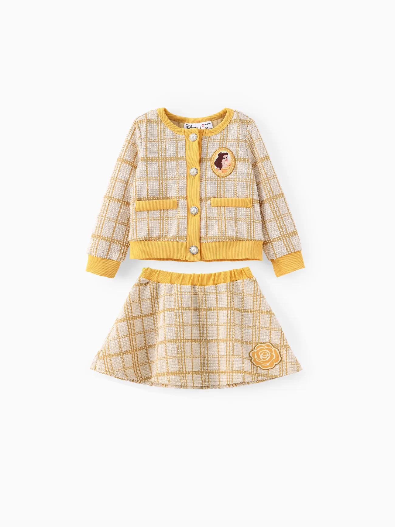 

Disney Princess Toddler Girls Ariel/Tiana/Cinderella 2pcs Preppy Plaid Tweed Cardigan with Skirt Set