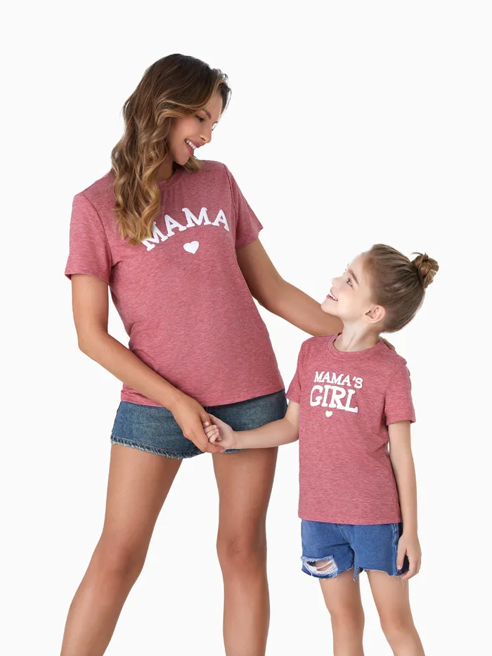 Mommy and Me Heart Pattern Cute Foam Printing Pink Tops