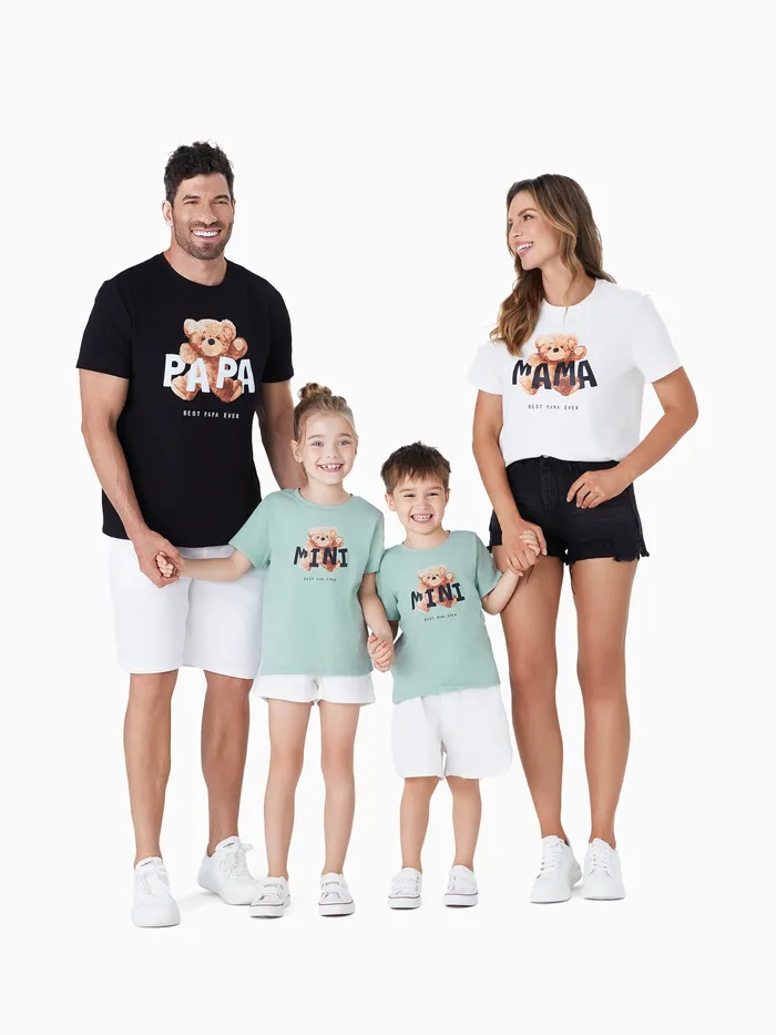 T-shirt graphique en coton ours en peluche multicolore assorti à la famille
