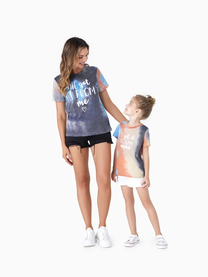 Mommy and Me Tie-Dye Letter Printed Short-Sleeve Tops